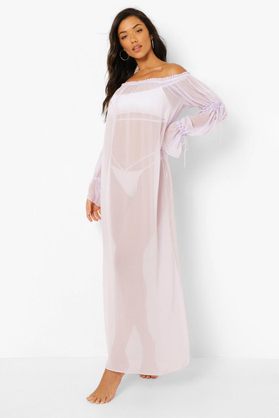 Lilac Premium Bardot Beach Maxi Dress image number 1