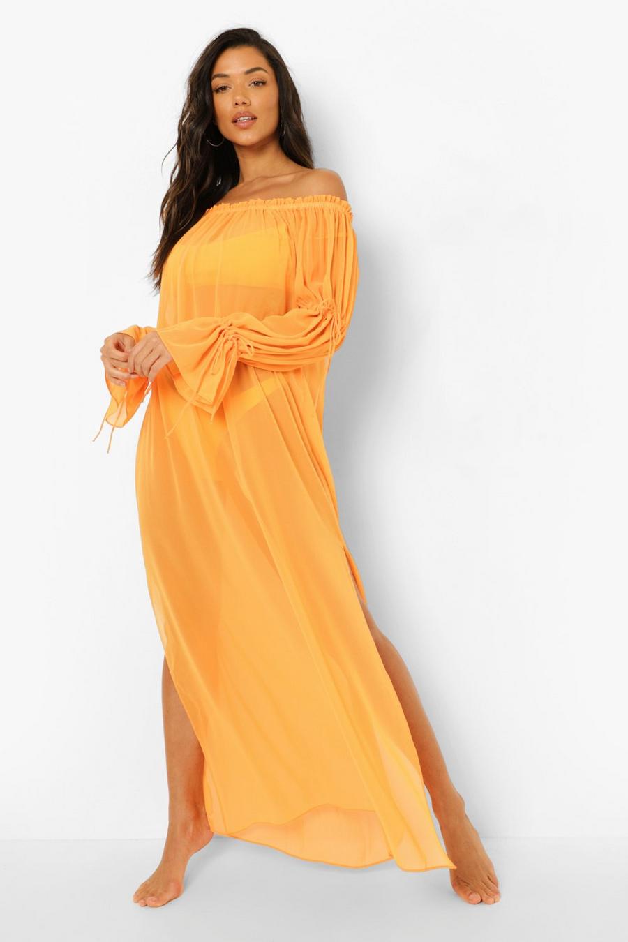 Orange Premium Bardot Beach Maxi Dress image number 1