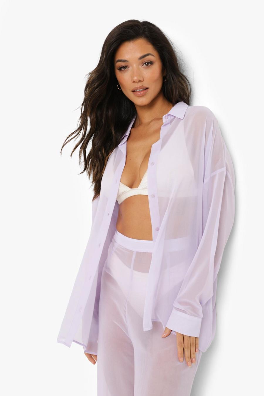 Lilac Premium Chiffon Beach Shirt image number 1