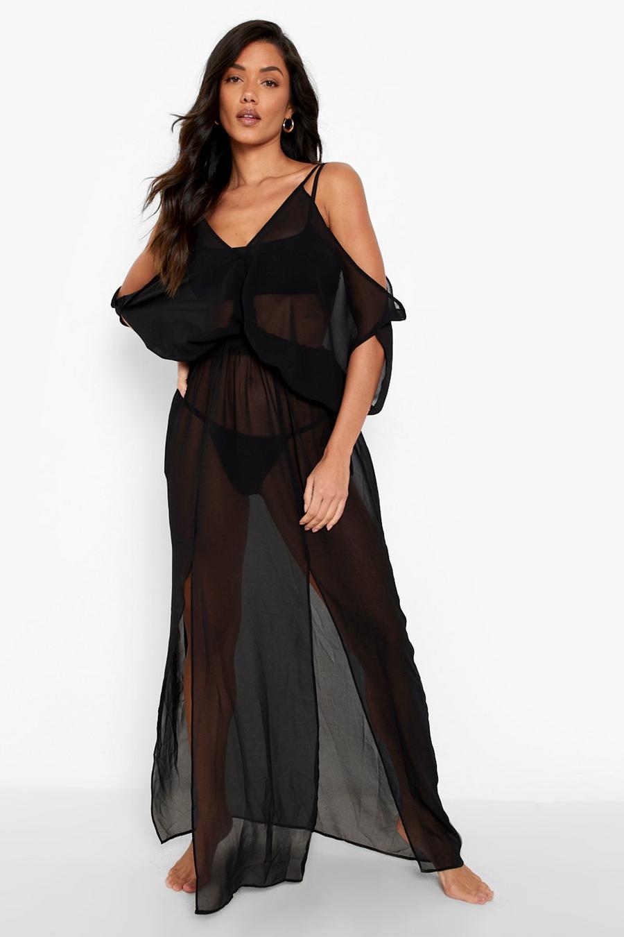 Black Premium Batwing Maxi Beach Dress image number 1