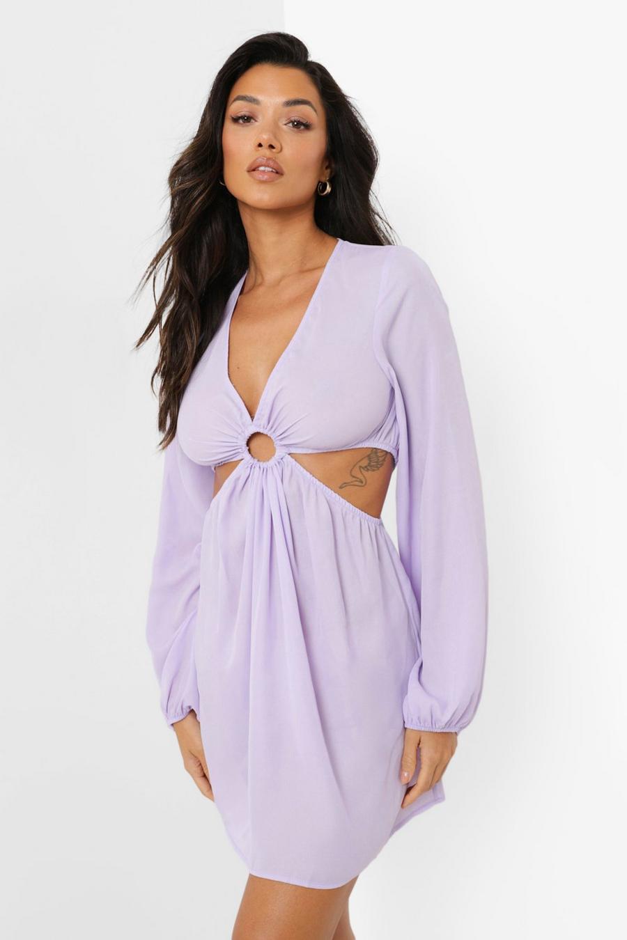 Lilac Chiffon O-ring Detail Cut Out Beach Dress image number 1