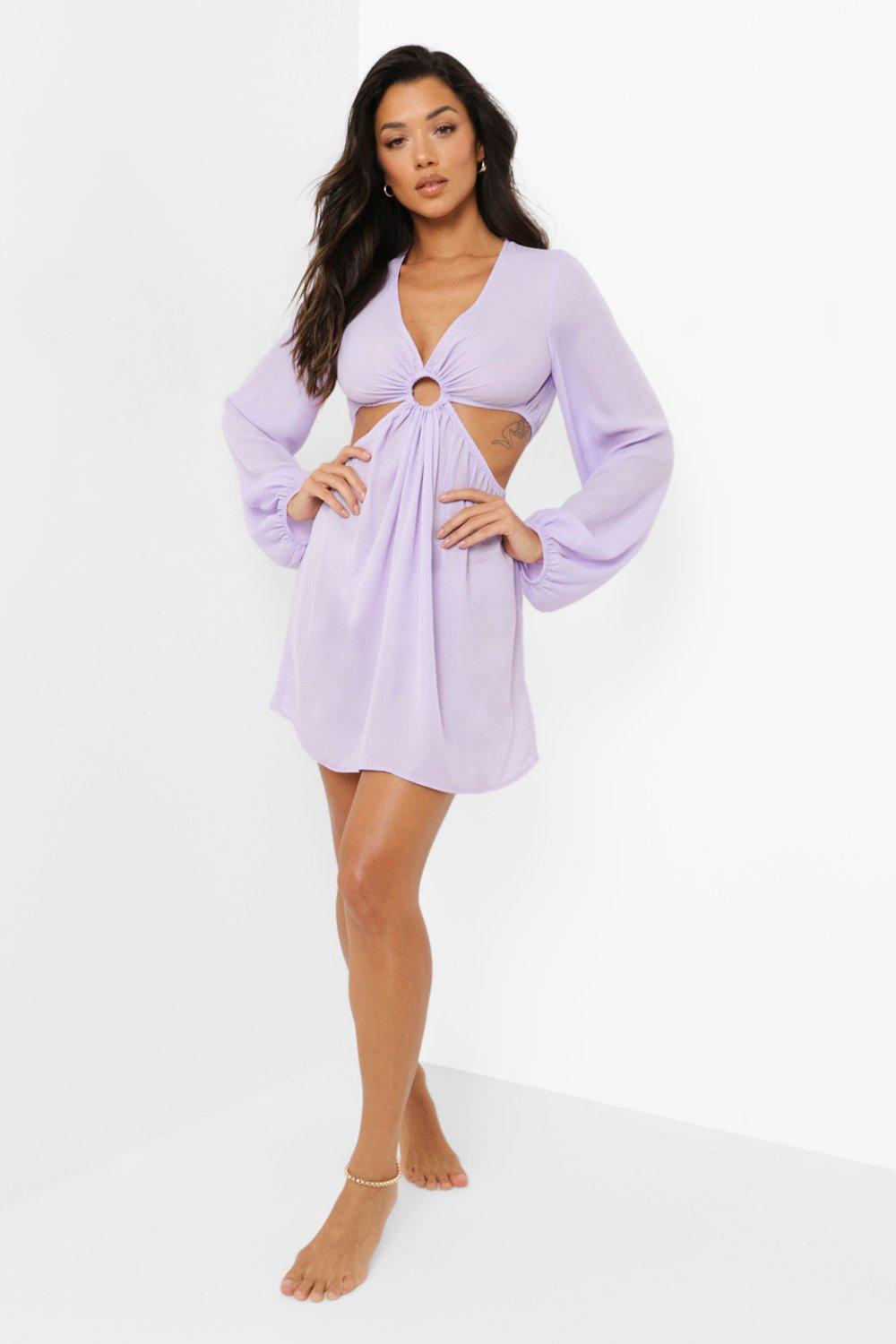 Chiffon O Ring Detail Cut Out Beach Dress Boohoo