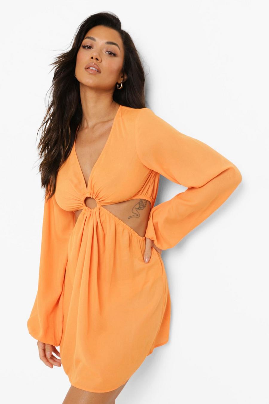 Orange Chiffon O-ring Detail Cut Out Beach Dress image number 1