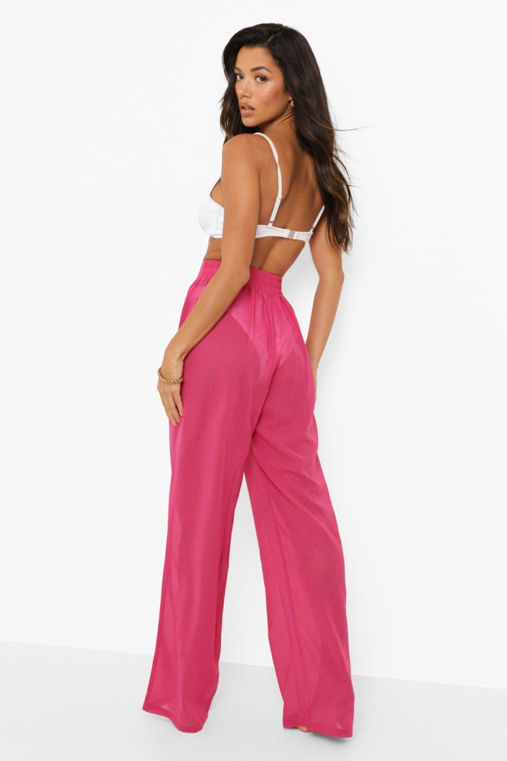 Women's Pink Chiffon Beach Trouser | Boohoo UK