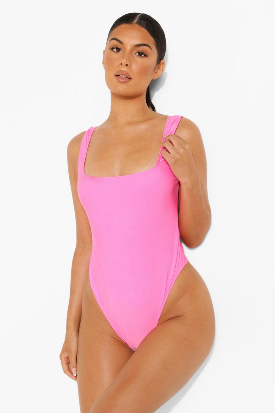 Pink Square Neck High Leg Swimsuit image number 1