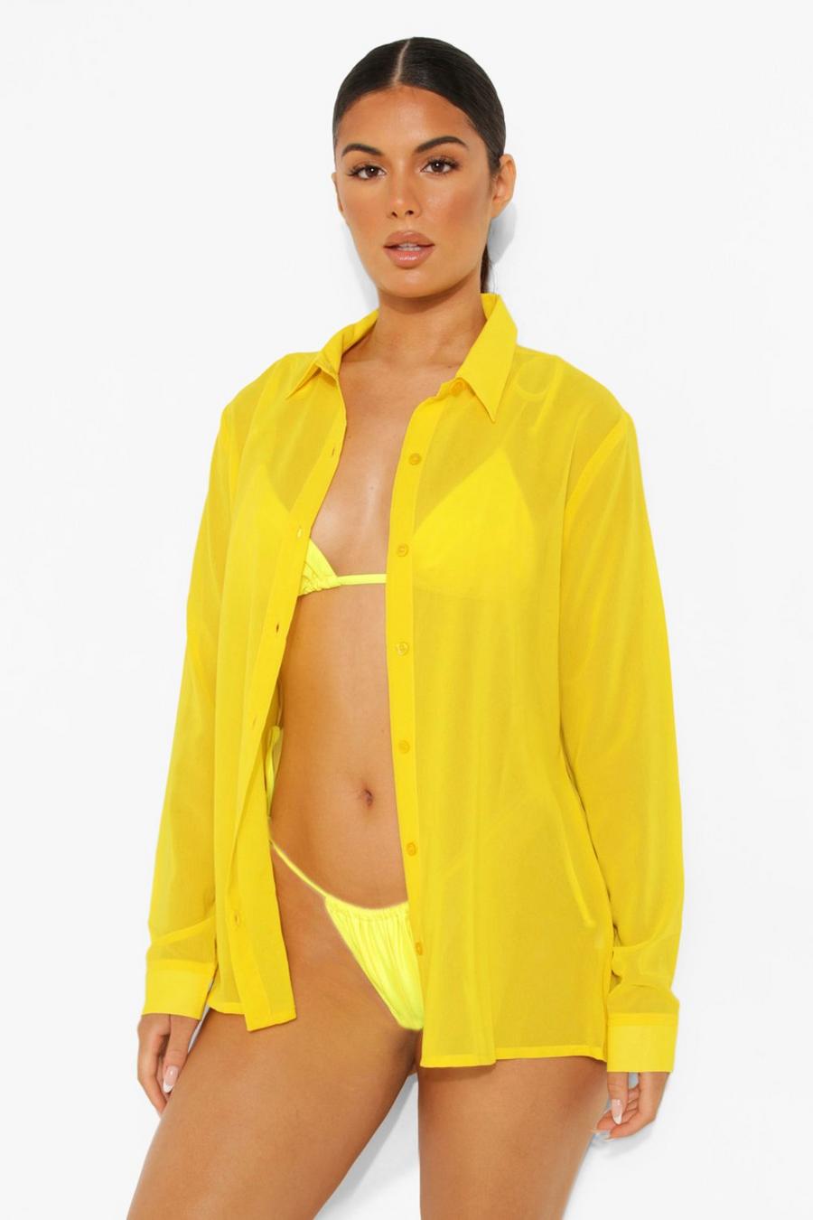 צהוב חולצת חוף משיפון  image number 1