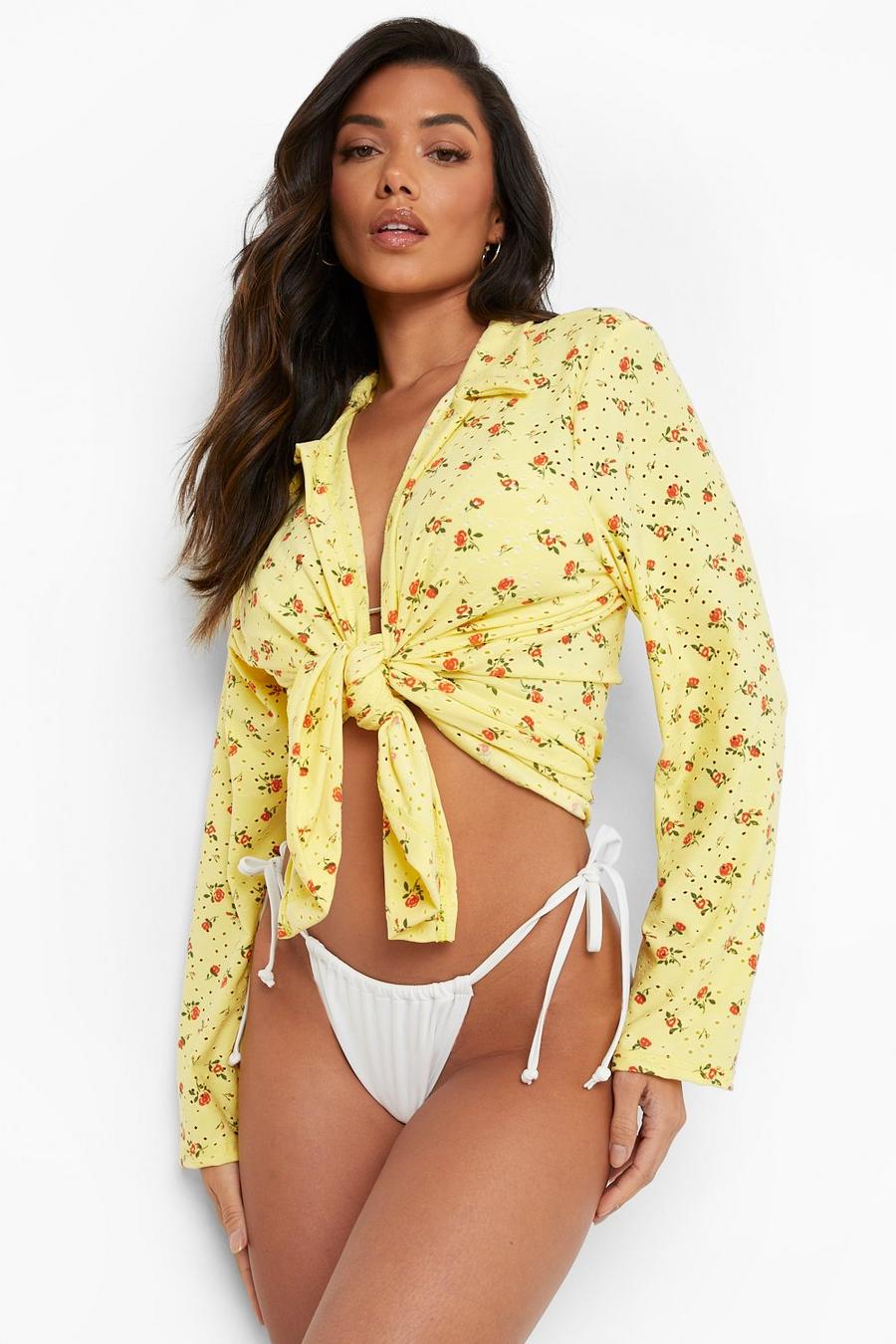 Yellow Broderie Bloemen Strand Blouse image number 1