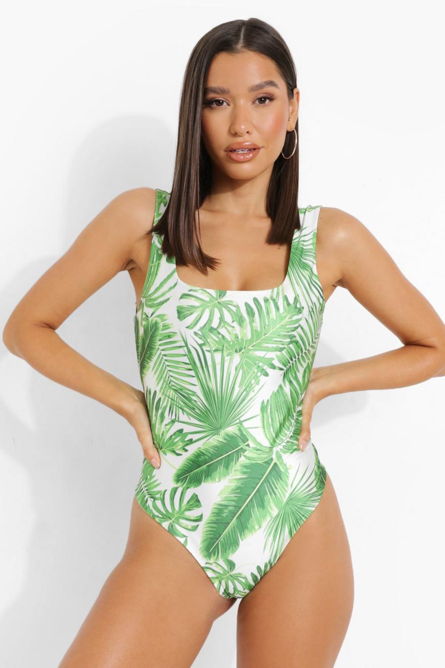 Green Tropical Scoop Swimsuit image number 1