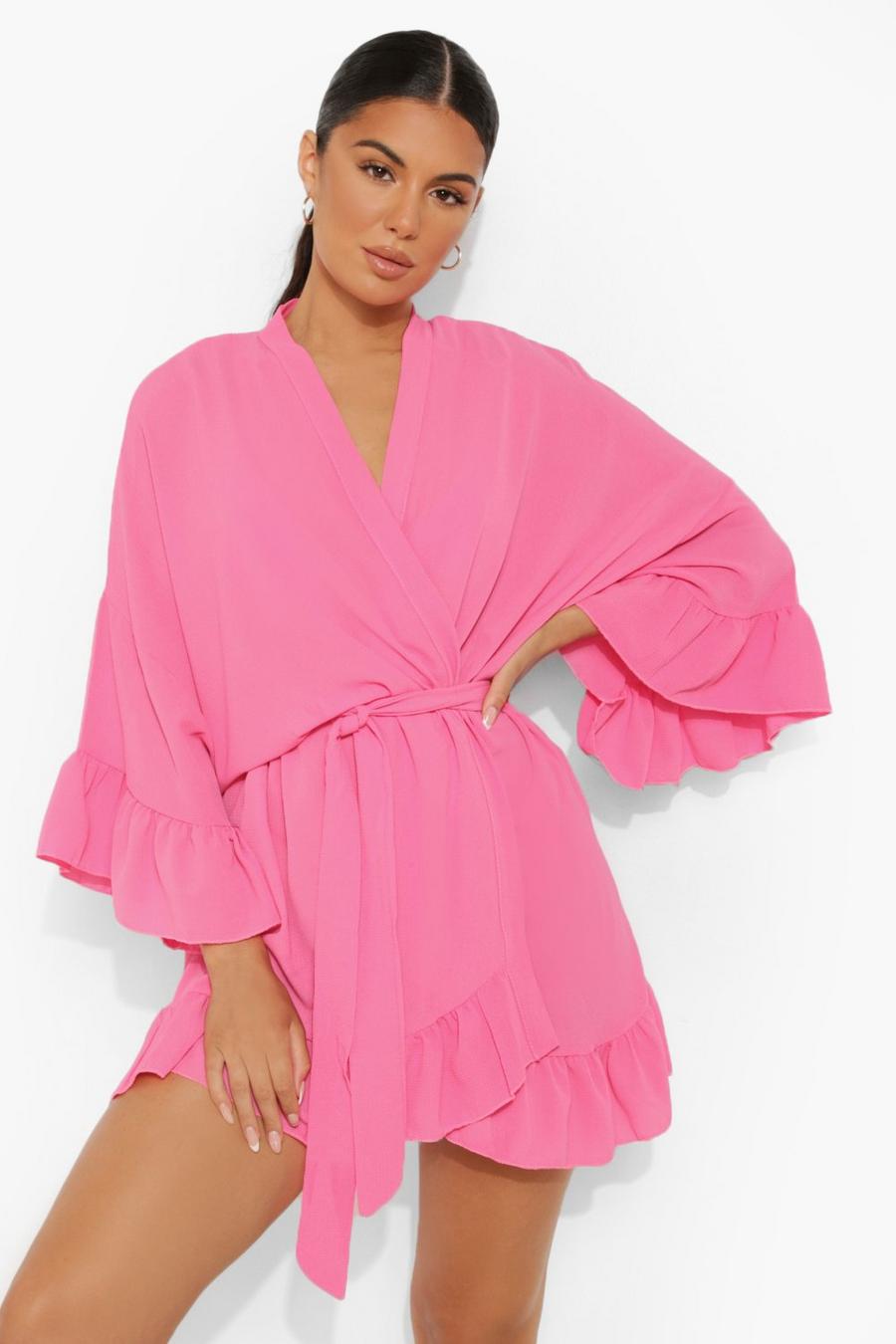 Neon-pink Ruffle Beach Kimono image number 1