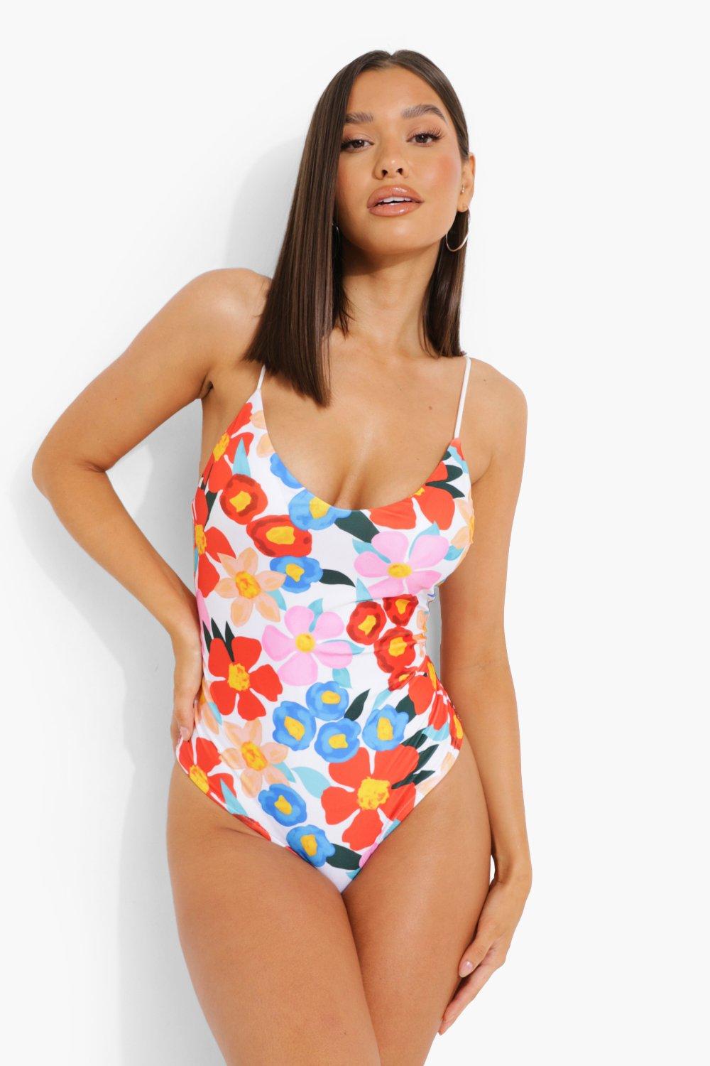 white one piece swimsuit with flowers