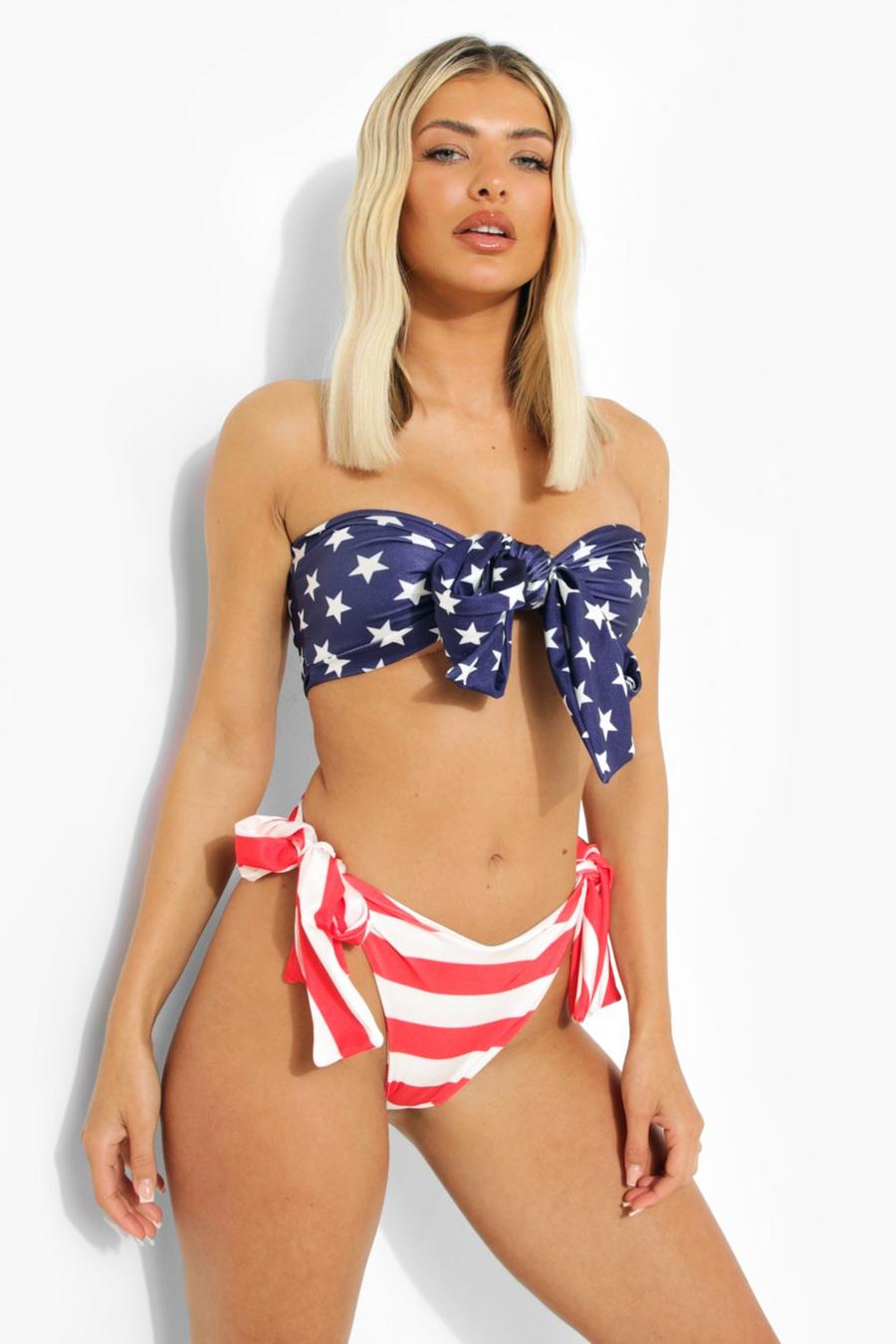 Bikini slip sgambato e top a fascia con scritta USA, Multi image number 1