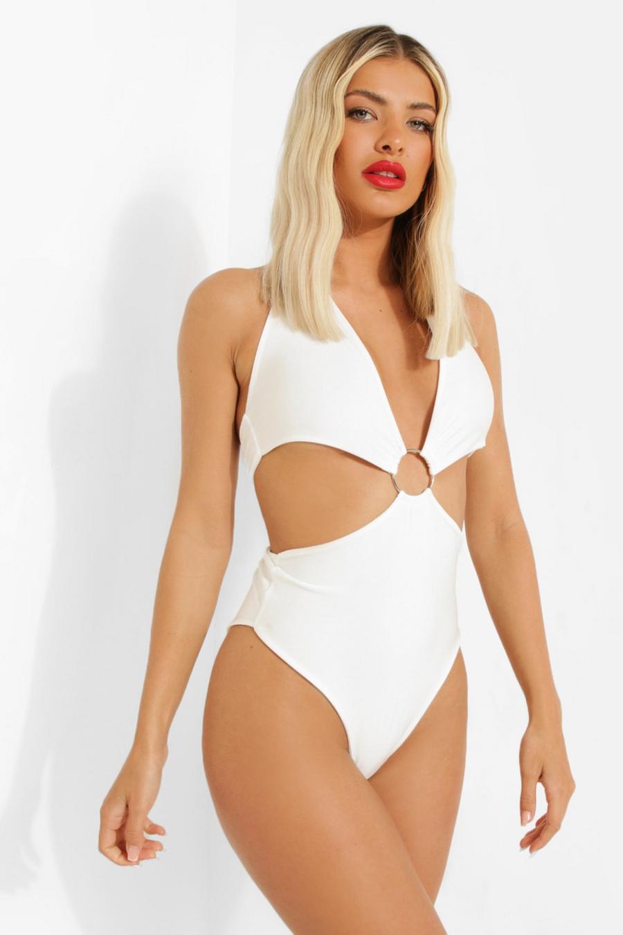 White Ring Detail Plunge Swimsuit image number 1