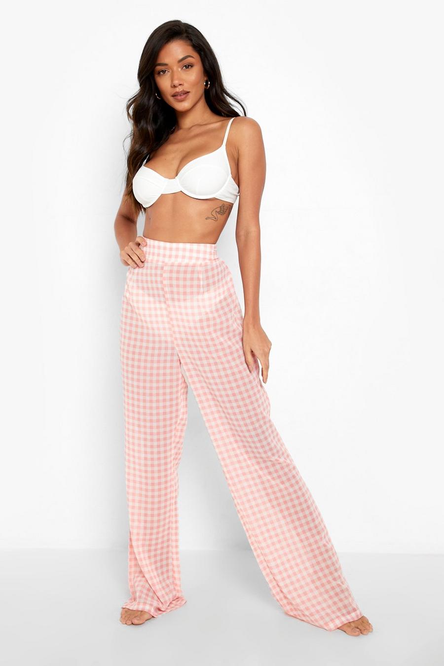 Pink Gingham Chiffon Beach Trouser image number 1