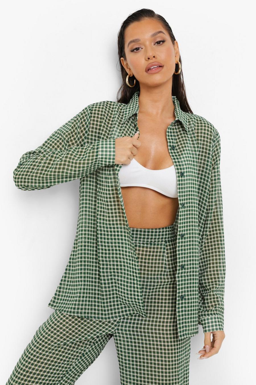 Green Chiffon Gingham Strand Blouse image number 1