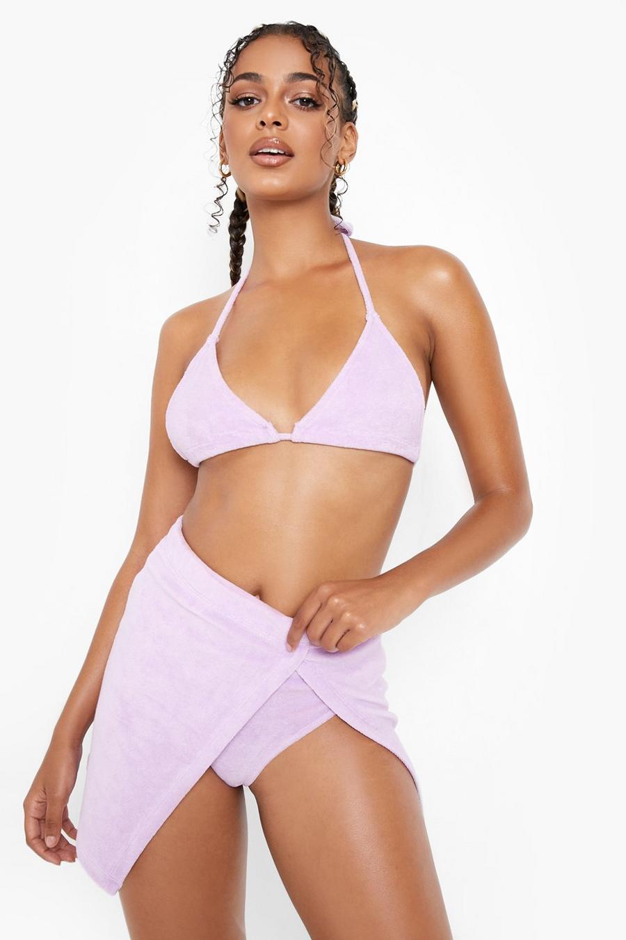 Lilac Toweling High Split Beach Skirt image number 1