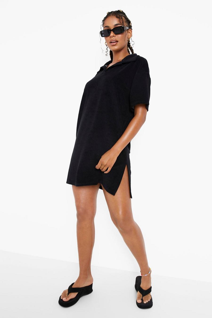 Black Towelling T-shirt Beach Dress image number 1