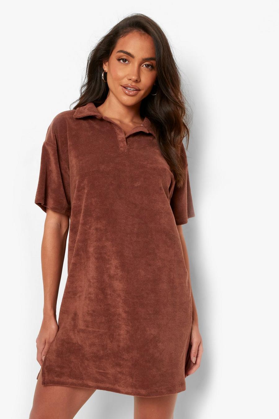 Robe t-shirt de plage en tissu éponge, Chocolate braun image number 1