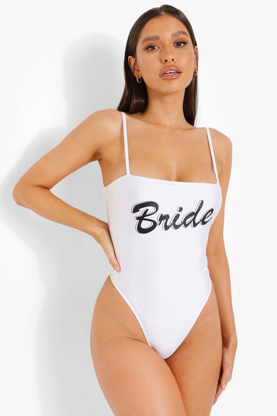 White Bride Strappy Square Neck Swimsuit image number 1