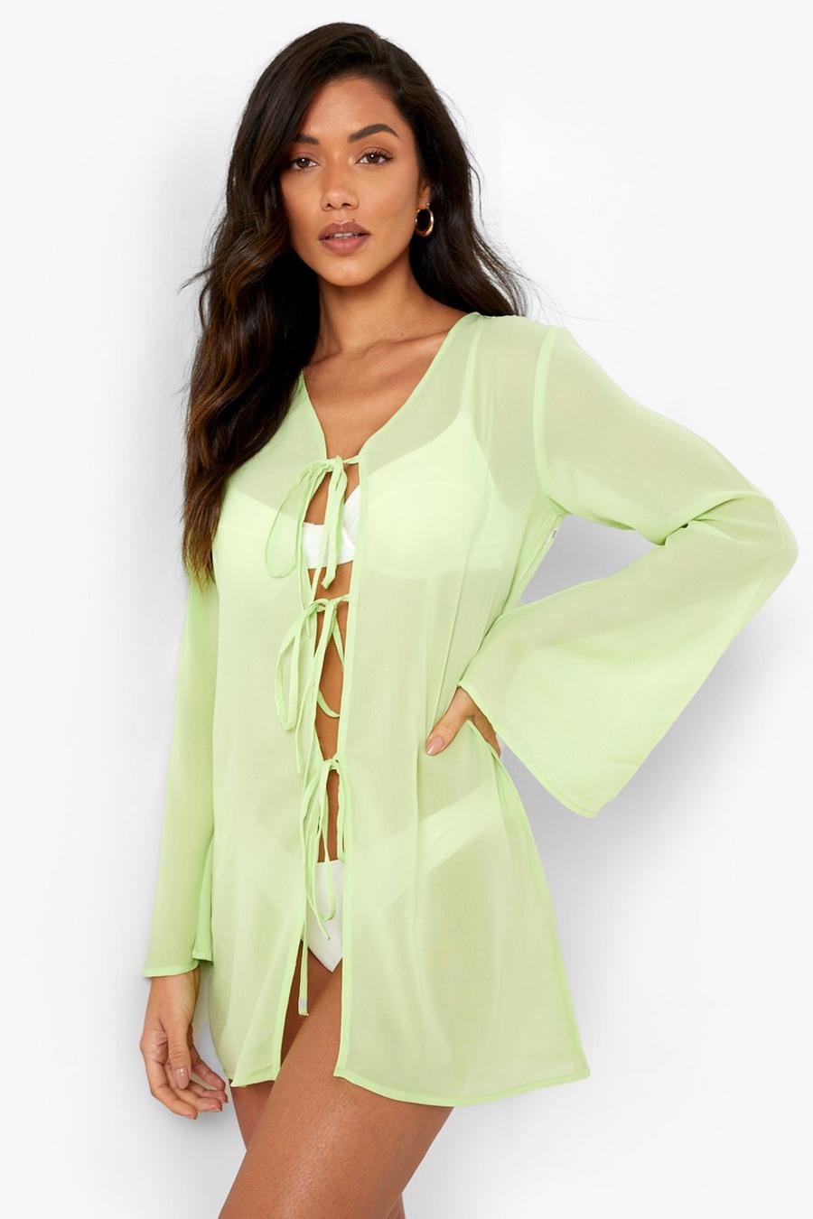 Lime Chiffon Tie Front Shirt image number 1