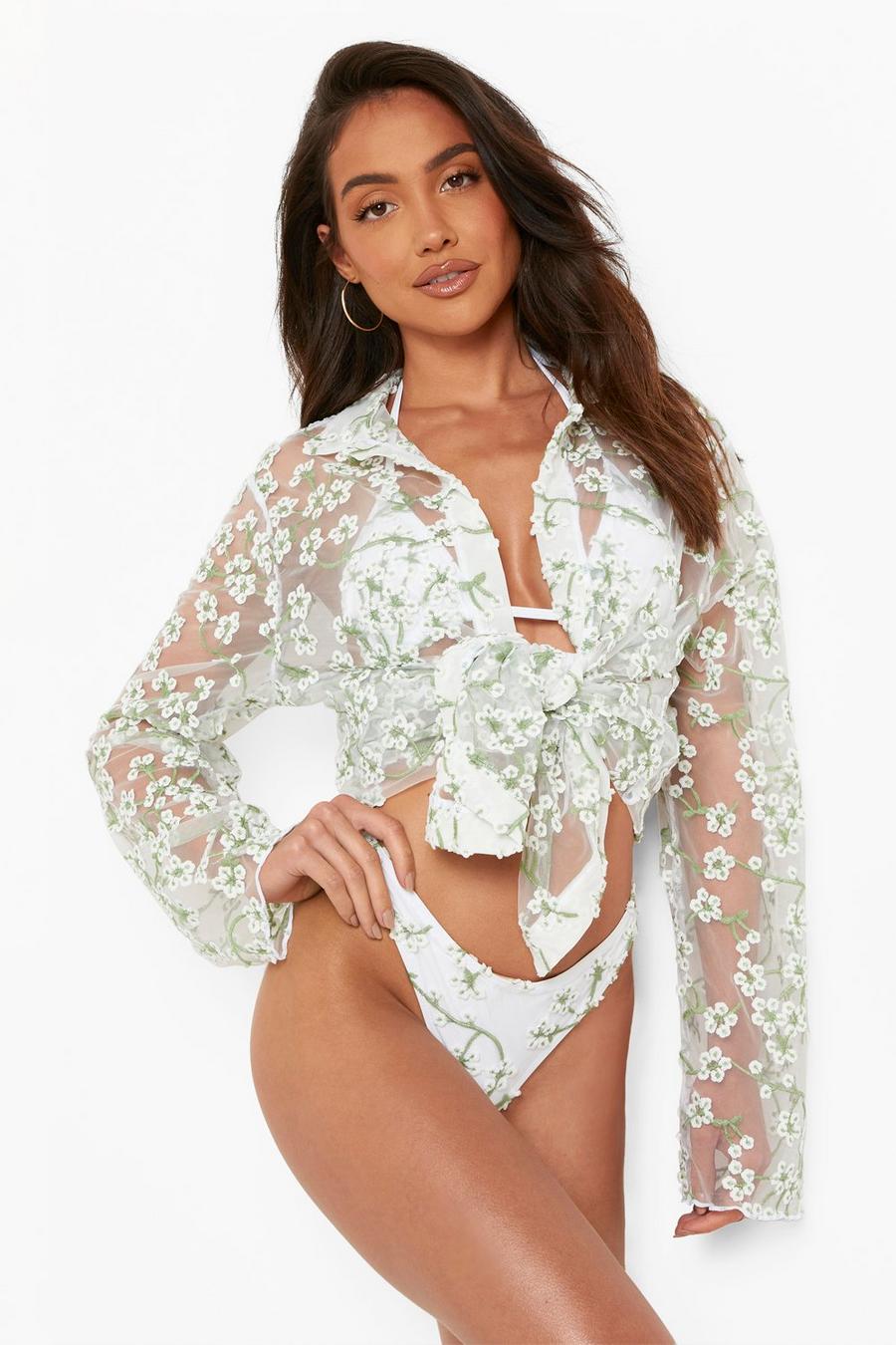 White Embroidered Beach Shirt image number 1