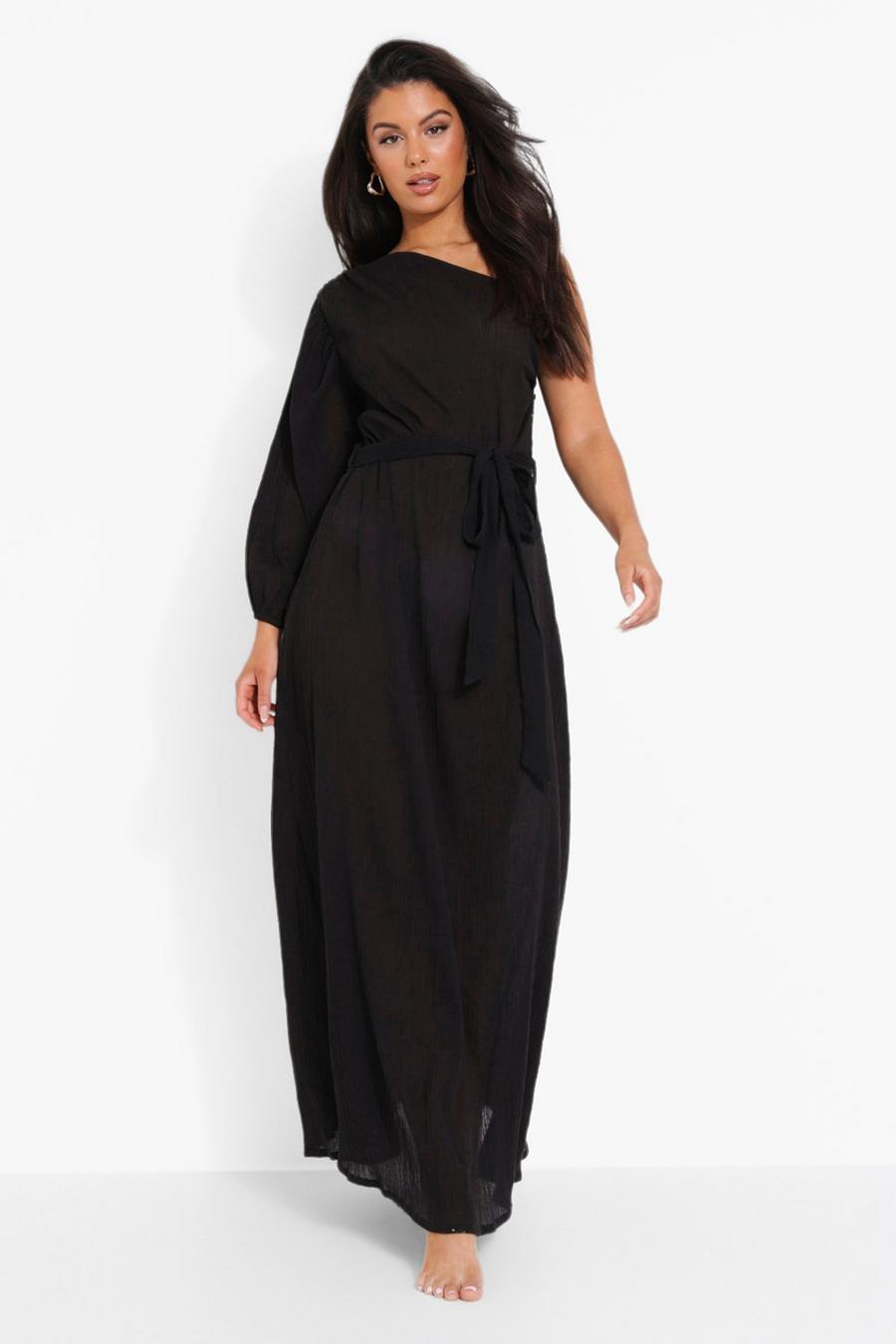 Black Balloon Sleeve Cheesecloth Maxi Beach Dress image number 1