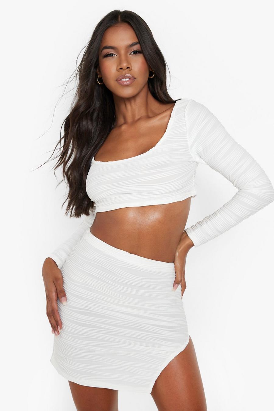 White Stripe Mesh Super Crop Beach Top image number 1