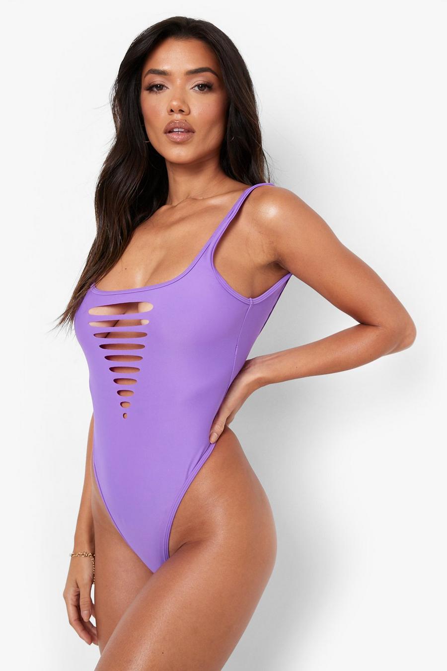 Electric lilac Distressed High Leg Swimsuit image number 1