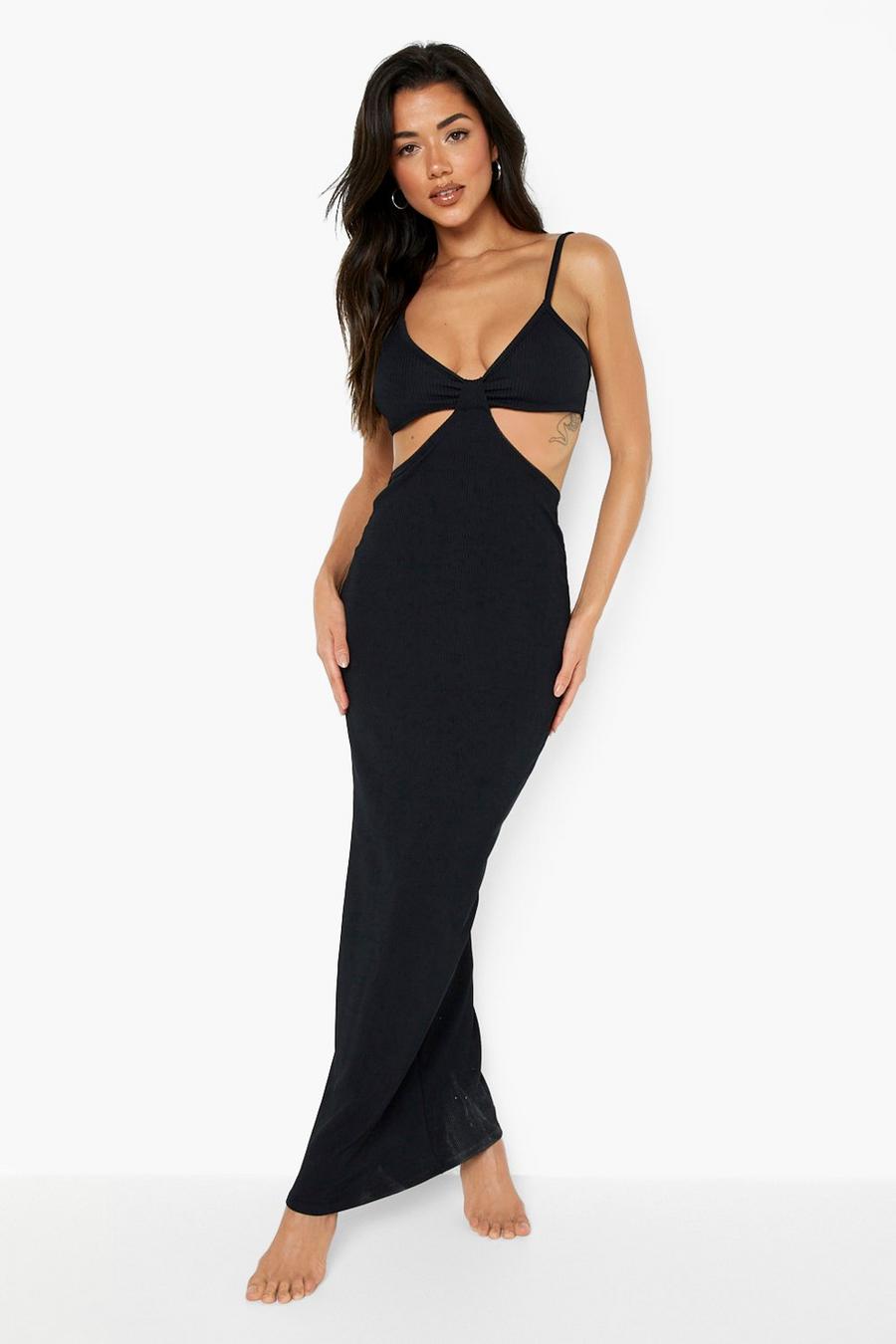 Black Crinkle Knot Front Beach Maxi Dress image number 1