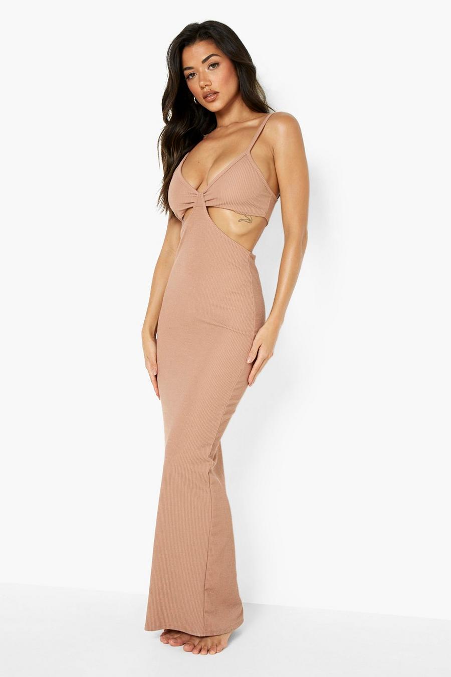 Chocolate Crinkle Knot Front Beach Maxi Dress image number 1