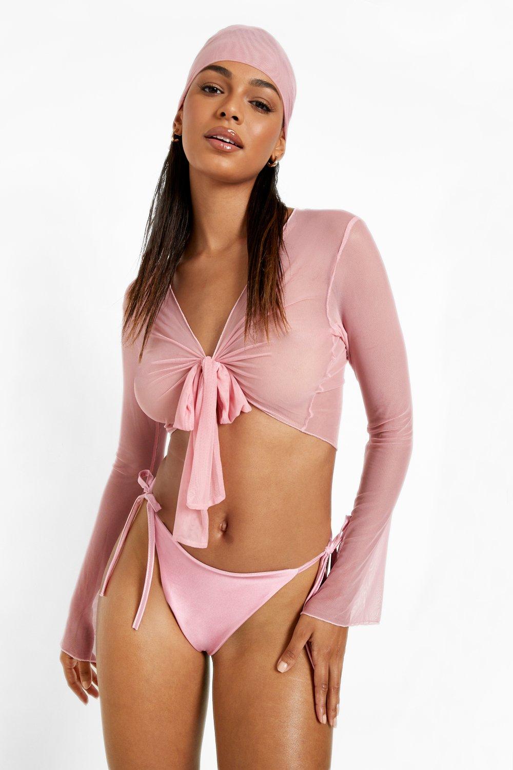 Pink Bra Crop Top - Sweater Knit Bra Crop Top - Back Tie Closure Crop Top