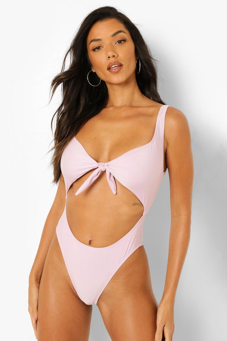 Lilac Tie Front Cut Out Scoop Swimsuit image number 1