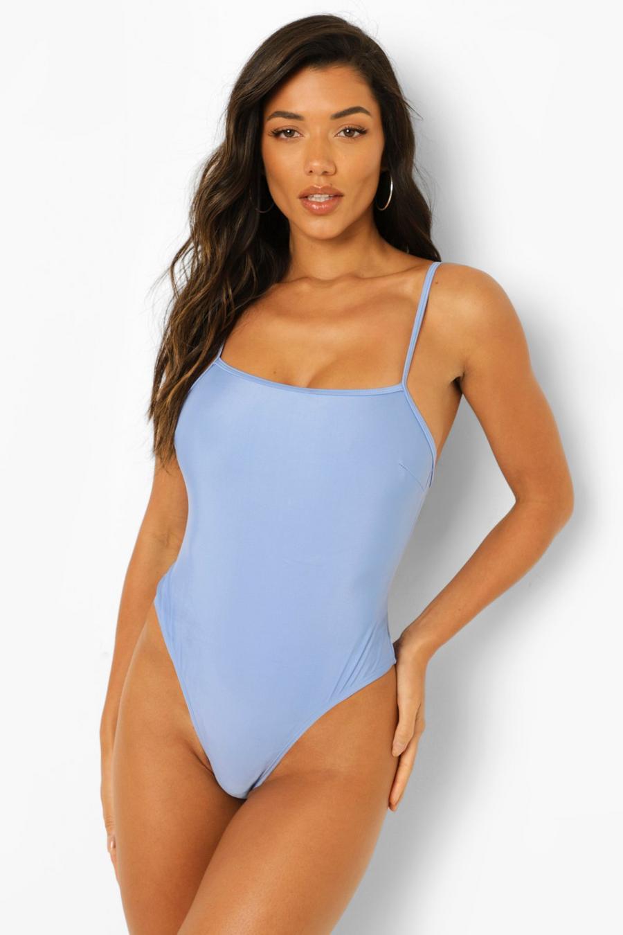 Cornflower blue Square Neck Strappy Swimsuit image number 1