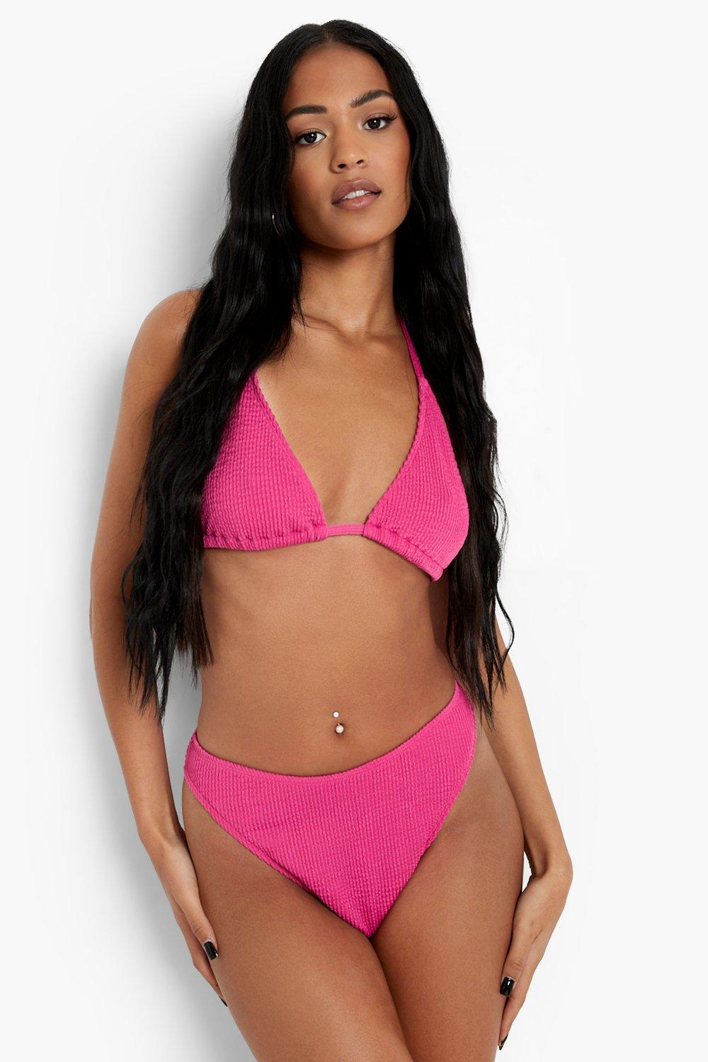 Crinkle Plunge Bikini Top with Recycled Polyester Pink