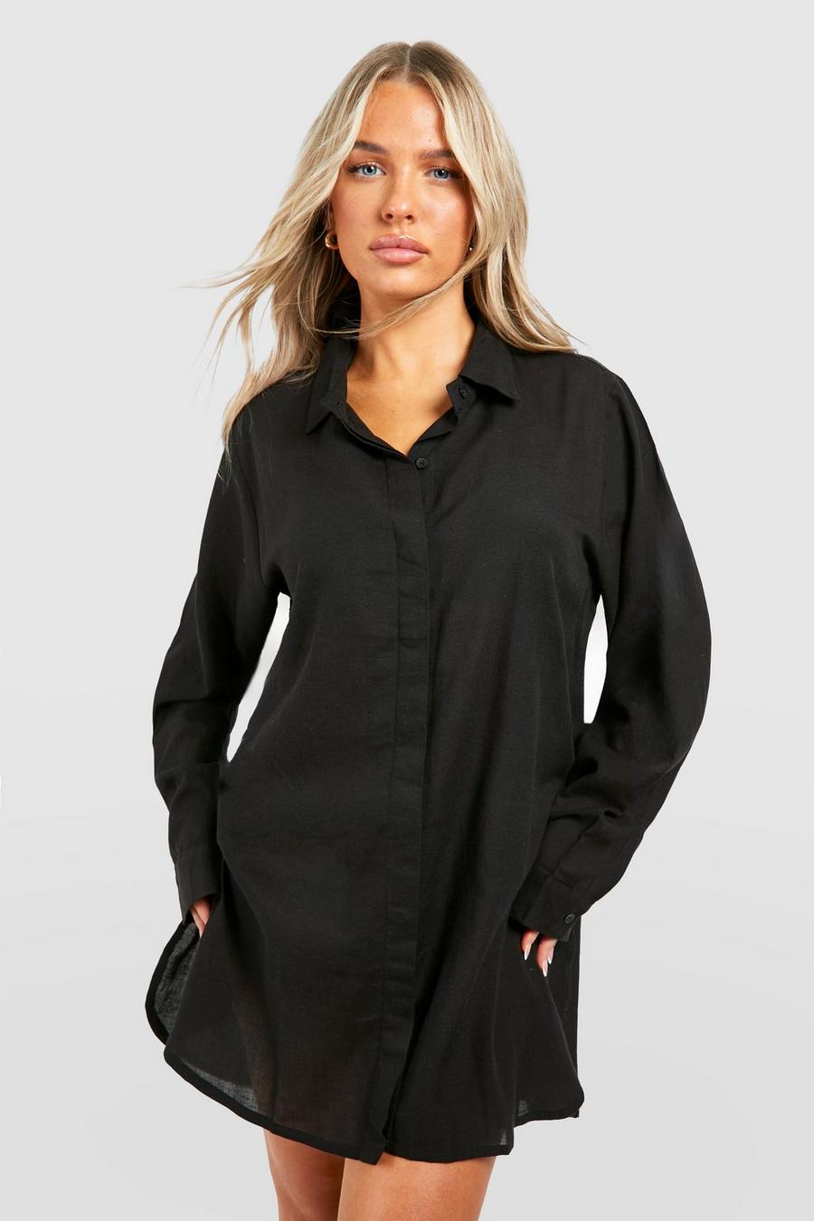 Black 2 Pack Oversized Linen Look Beach Shirts image number 1