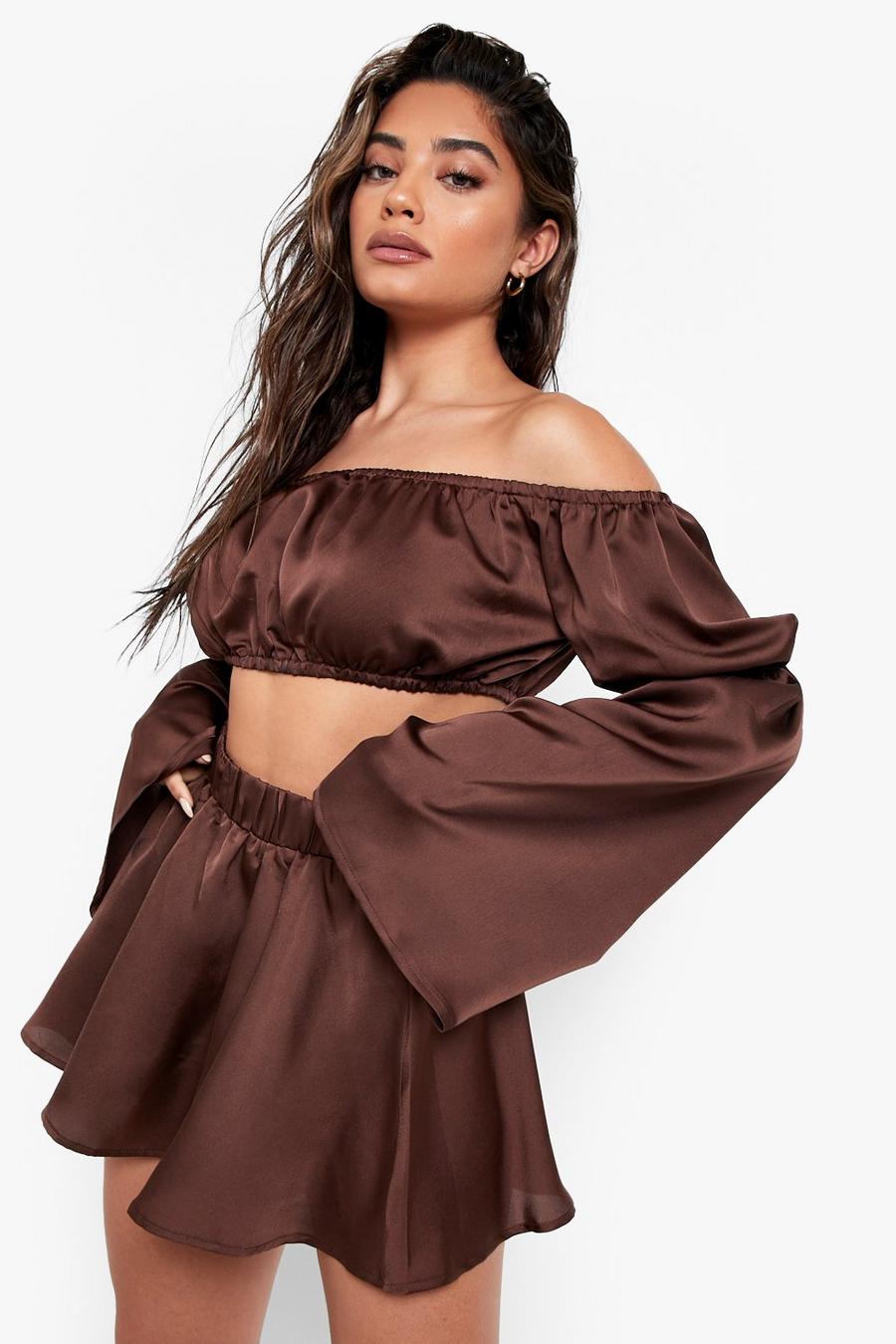Chocolate brown Satin Beach Mini Skirt