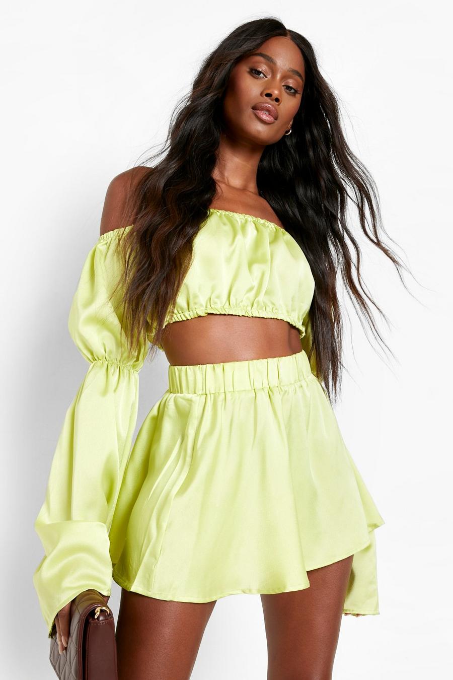 Lime green Satin Beach Mini Skirt