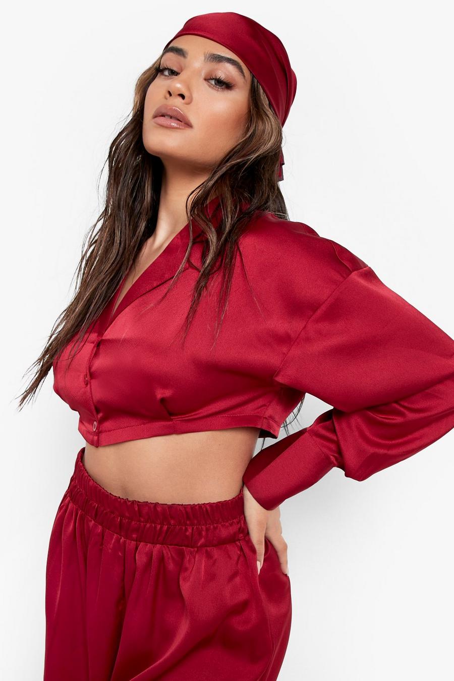 Berry Satin Beach Cropped Shirt image number 1