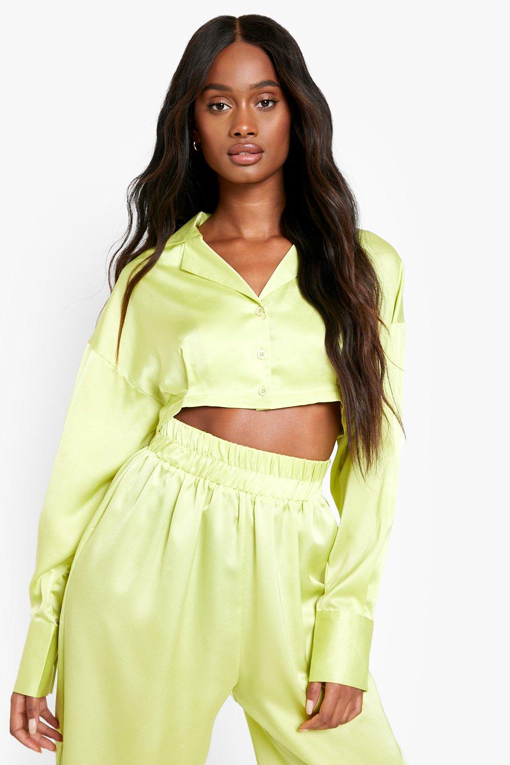 Satin Beach Cropped Shirt boohoo USA