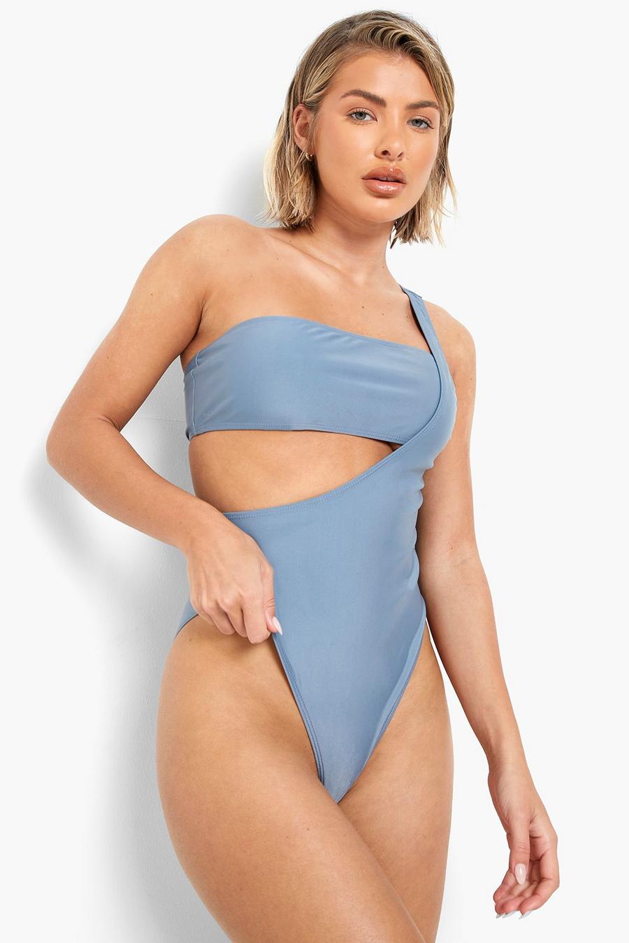 Blue Recycled One Shoulder Swimsuit image number 1