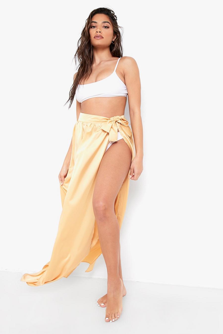 Gold Satin Beach Maxi Sarong Skirt image number 1
