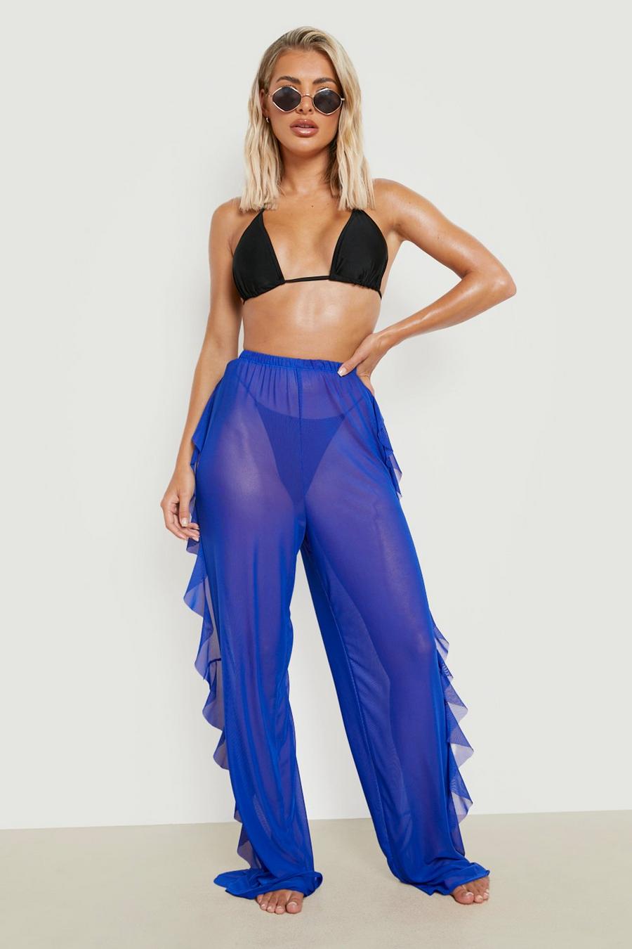 Cobalt Frill Sides Chiffon Beach Trousers image number 1