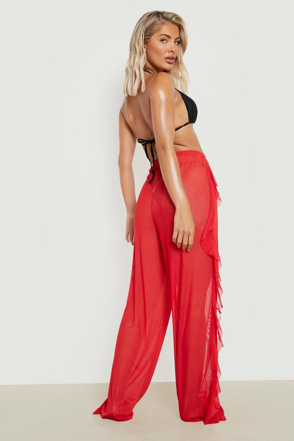 Red best sale mesh trousers