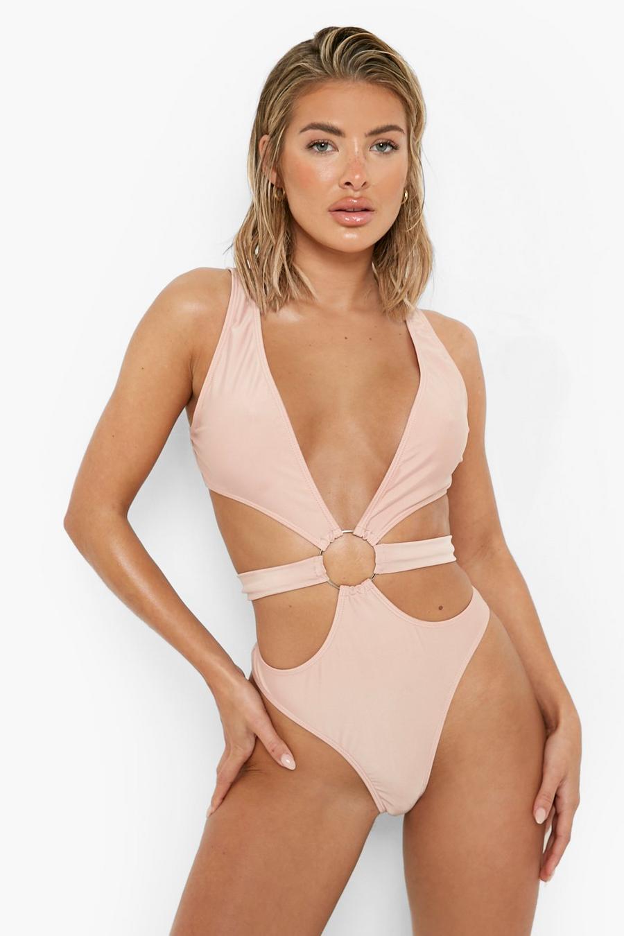 Nude O-ring Cut Out Strap Swimsuit image number 1