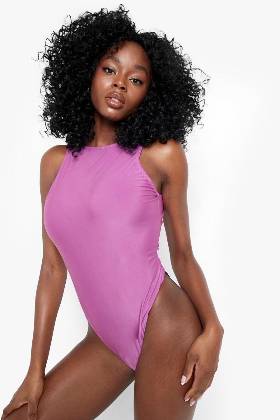 Purple lila Essentials Racer Front Recycled Swimsuit