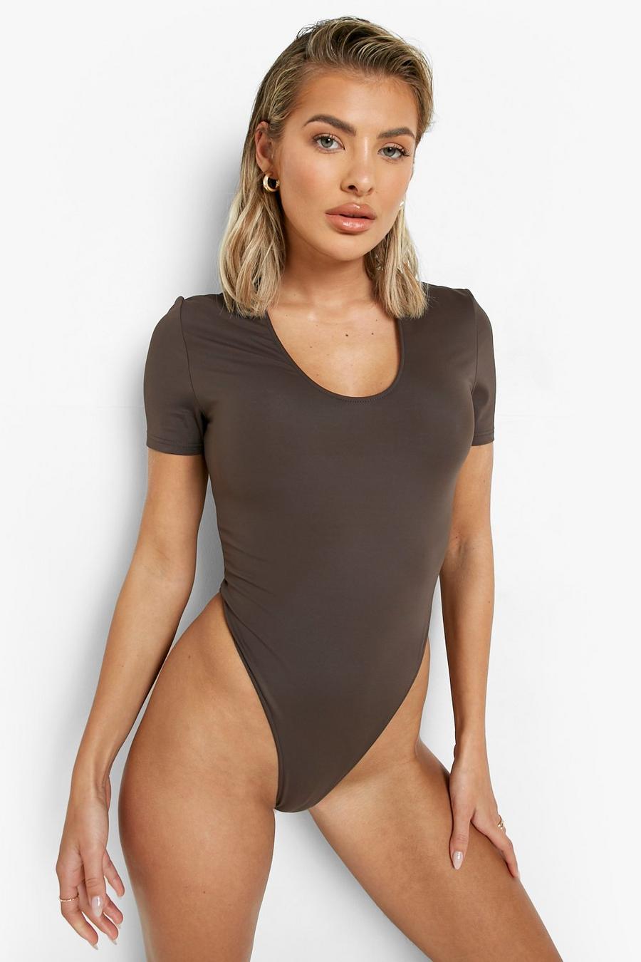 Chocolate brown Short Sleeve Scooped Swimsuit