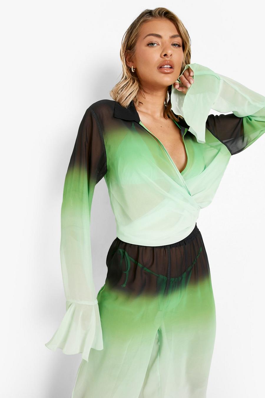Green Ombre Wrap Front Beach Shirt image number 1