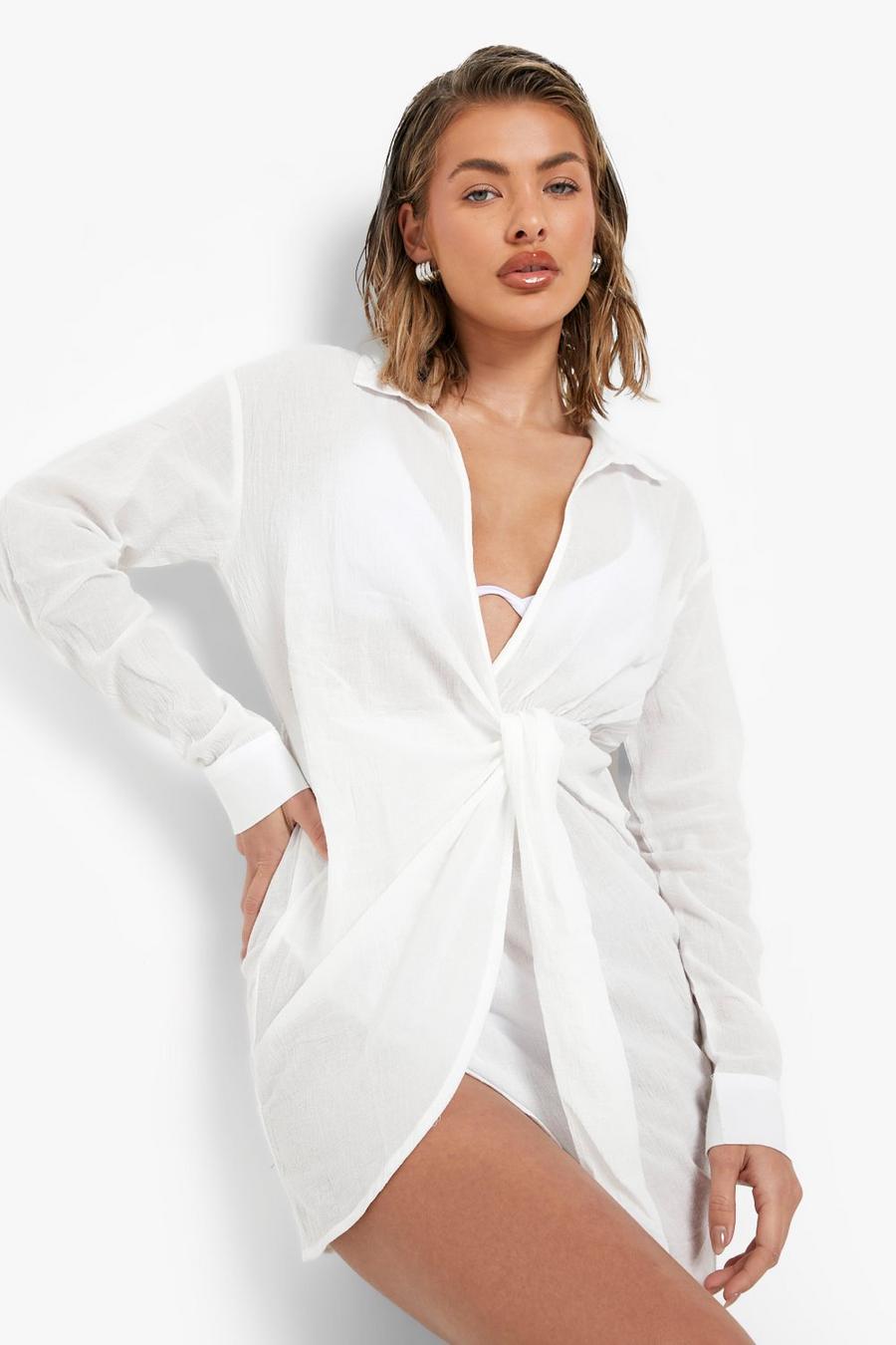 White Linen Tie Front Beach Dress image number 1