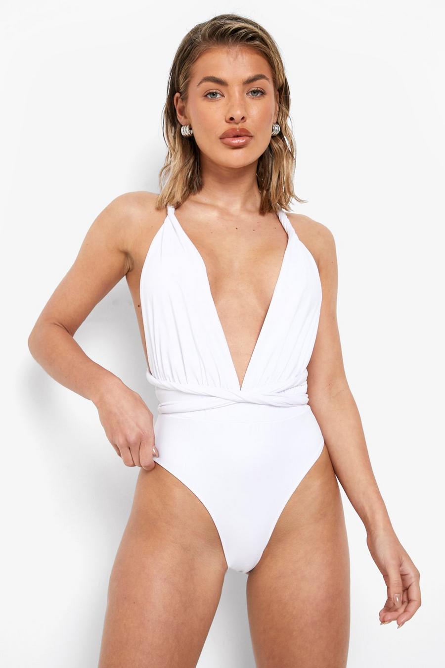 White vit Multi Way Plunge Swimsuit