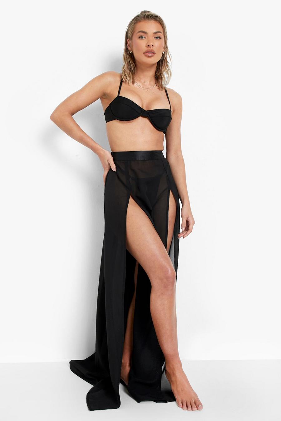 Black Split Maxi Beach Skirt