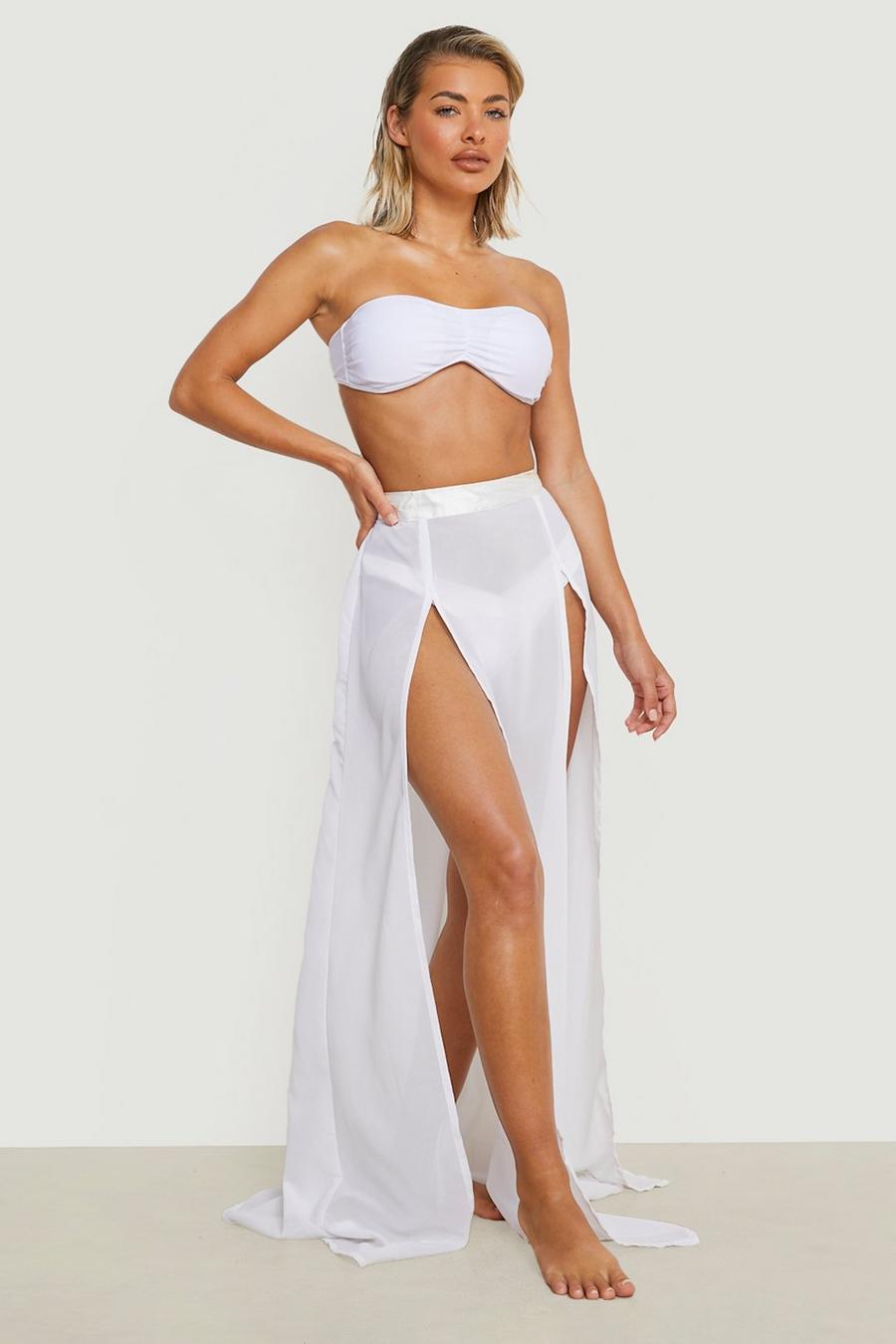 White Split Maxi Beach Skirt image number 1
